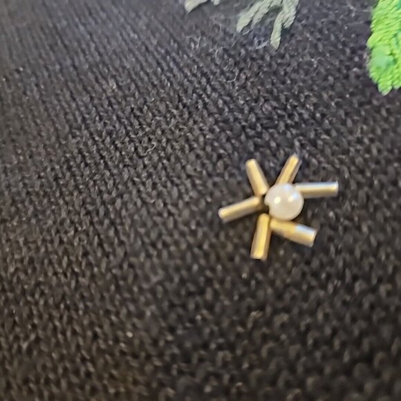 Embellished Christmas Button-up Cardigan Sweater Black Beaded Embroidery - Picture 4 of 8